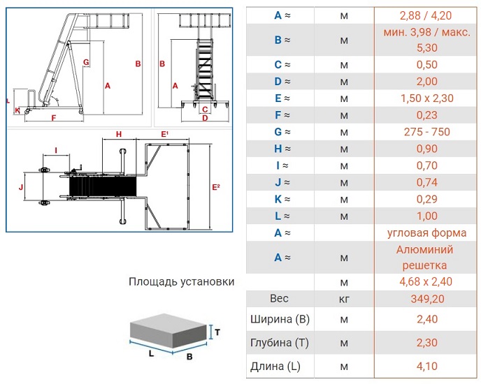 Трап для цистерн резиновые колеса угловое ограждение алюминиевый рифленый KRAUSE 890061