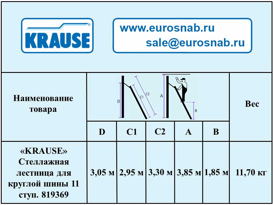 Стеллажная лестница для круглой шины KRAUSE Stabilo 11 ступ. 819369