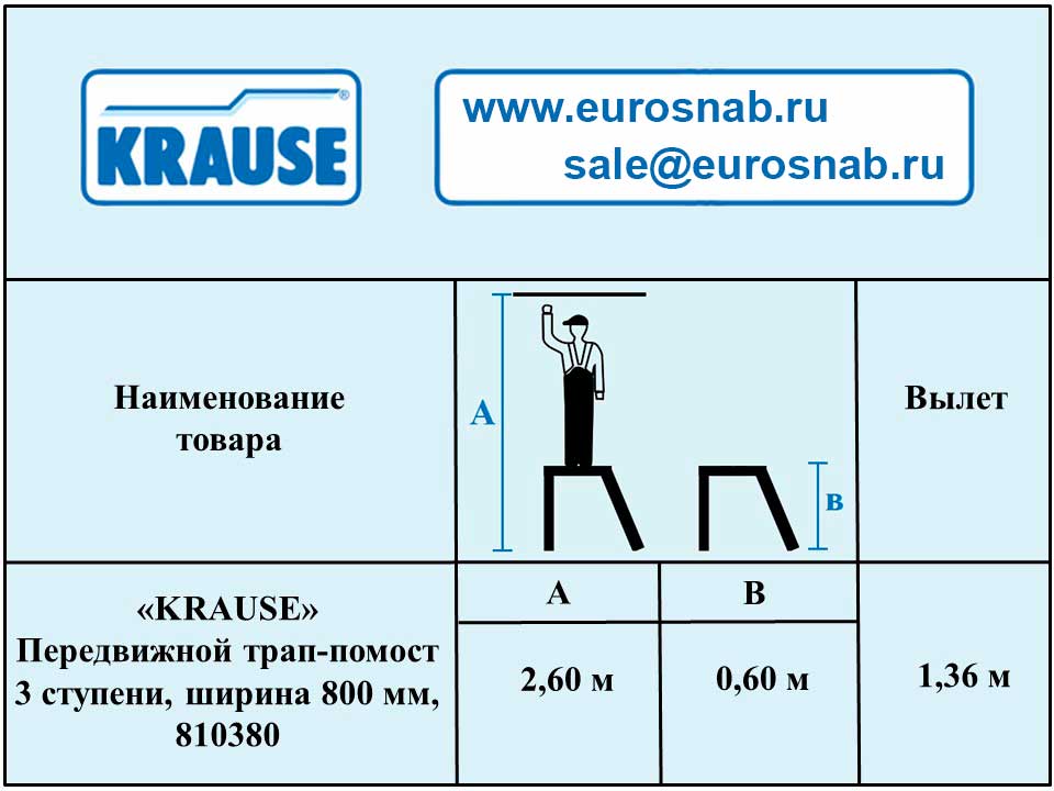 Передвижной трап-помост 3 ступени , ширина 800 мм KRAUSE 810380