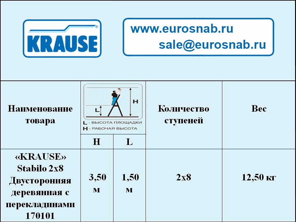 Двусторонняя деревянная лестница-стремянка с перекладинами KRAUSE STABILO 2х8 170101