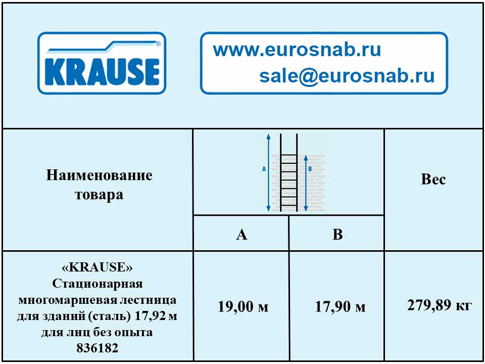 Стационарная многомаршевая лестница для зданий KRAUSE (сталь) 17,92 м для лиц без опыта 836182 Стационарная многомаршевая лестница для зданий KRAUSE (сталь) 17,92 м для лиц без опыта 836182