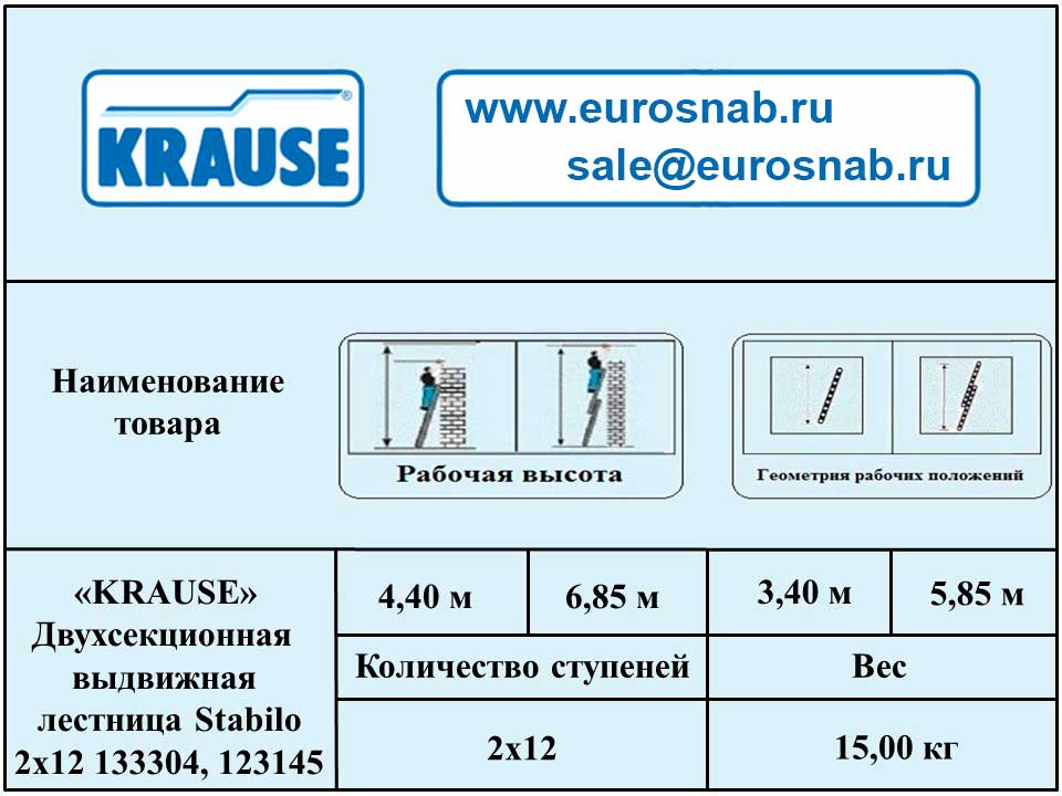 Двухсекционная раздвижная лестница с перекладинами KRAUSE STABILO 2х12 133304, 123145