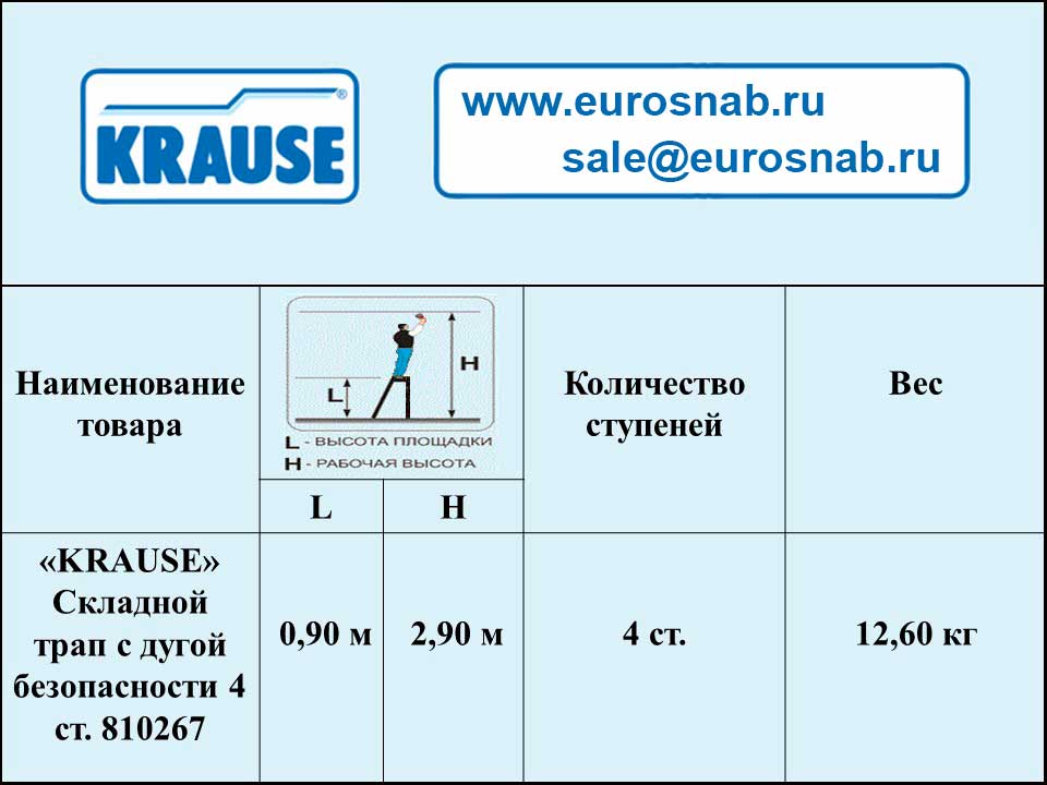 Складной трап алюминиевый с дугой безопасности KRAUSE STABILO 4 ступени 810311, 810267