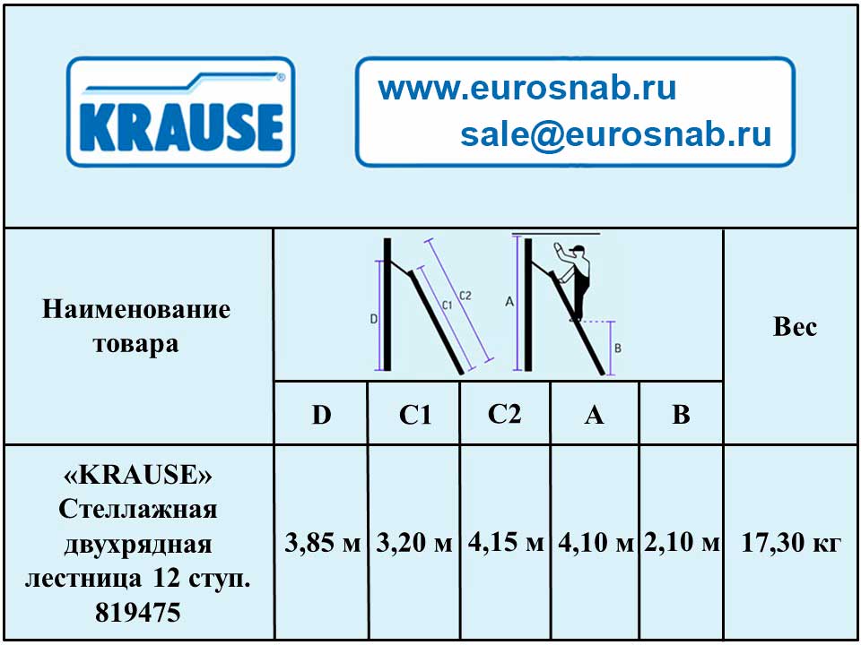 Стеллажная двухрядная лестница KRAUSE Stabilo 12 ступ. 819475