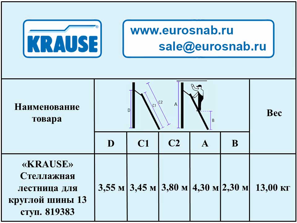 Стеллажная лестница для круглой шины KRAUSE Stabilo 13 ступ. 819383