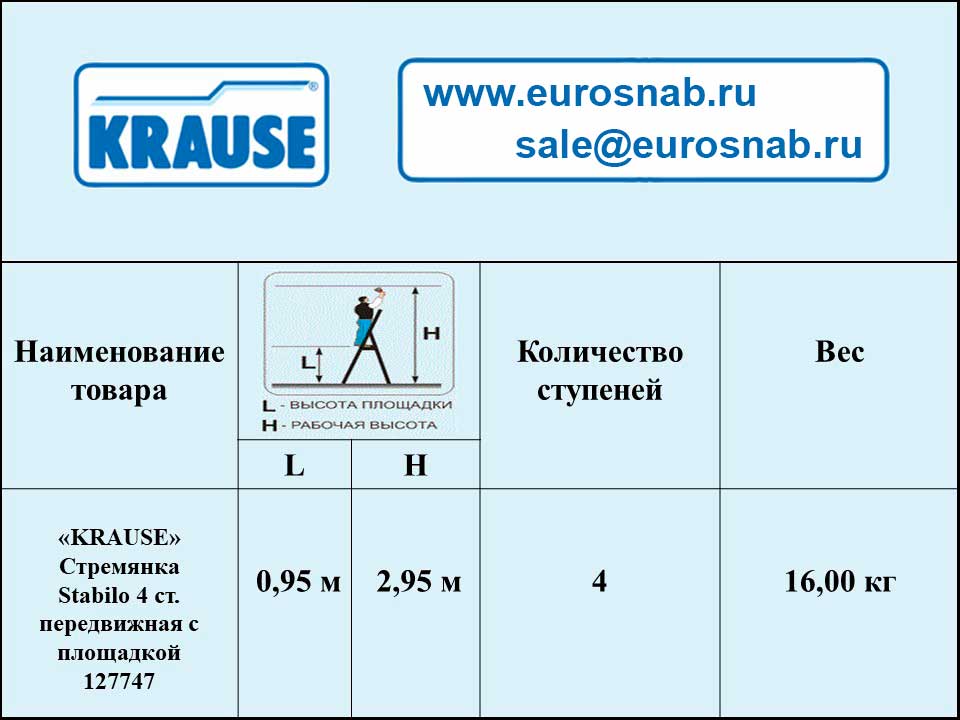 Передвижная стремянка с площадкой KRAUSE STABILO 4 ступеней 127747