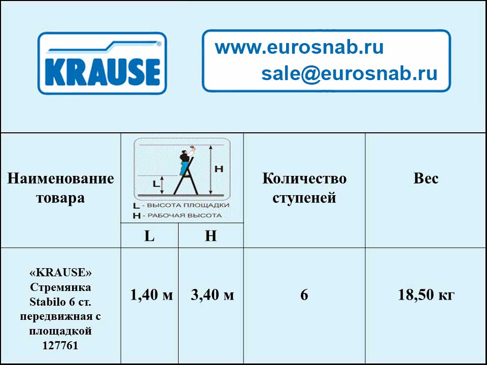 Передвижная стремянка с площадкой KRAUSE STABILO 6 ступеней 127761