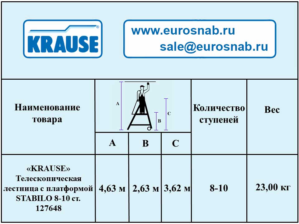 Телескопическая лестница с платформой STABILO 8-10 ст. KRAUSE 127648