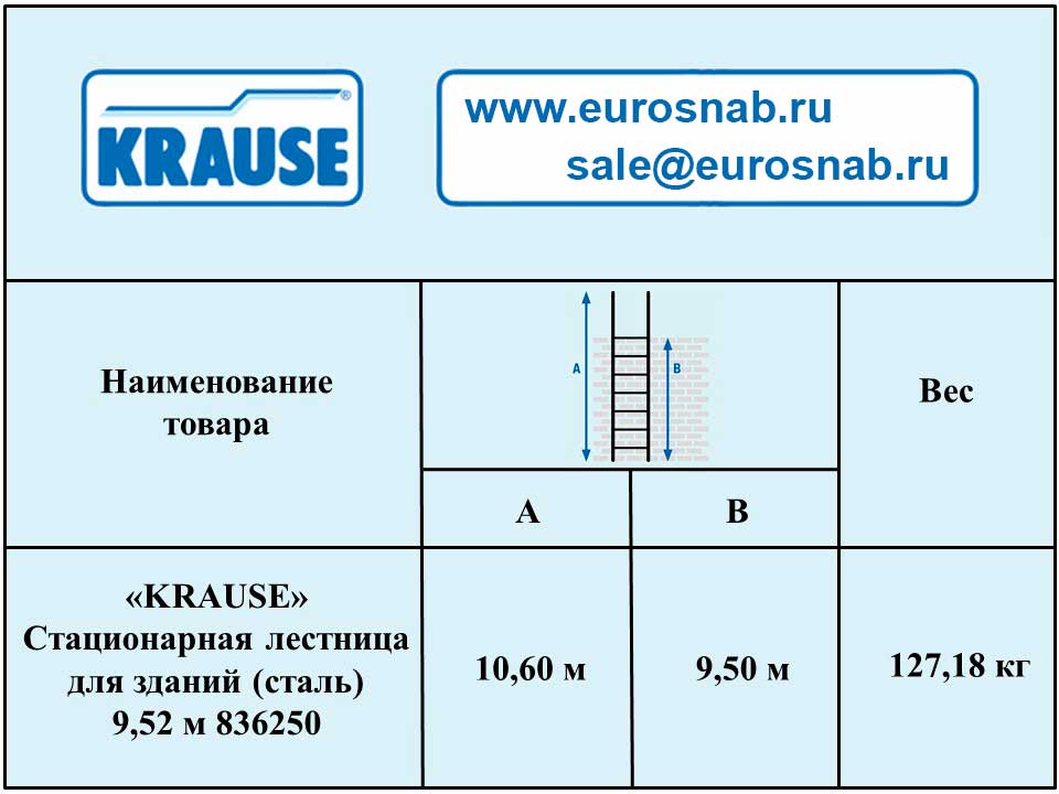 Стационарная одномаршевая лестница для зданий KRAUSE (сталь) 9,50 м 836250