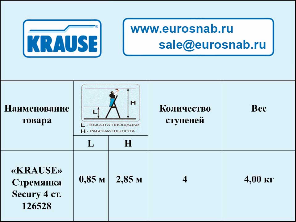 Стремянка KRAUSE SECURY 4 ступени 126528