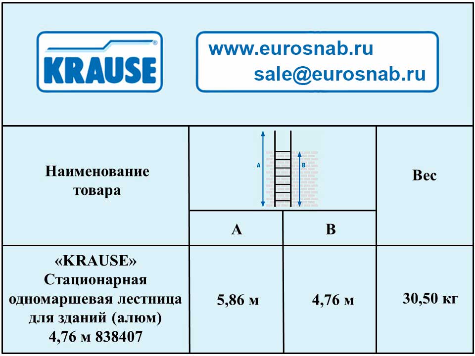 Стационарная одномаршевая лестница для зданий KRAUSE (алюминий) 4,76 м 838407