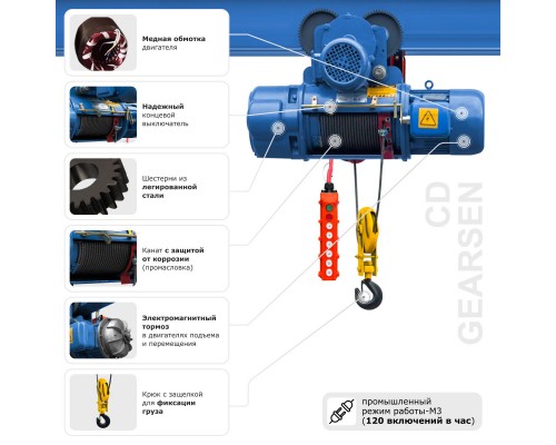 Таль электрическая канатная GEARSEN CD 0,5т, 6м (380В)