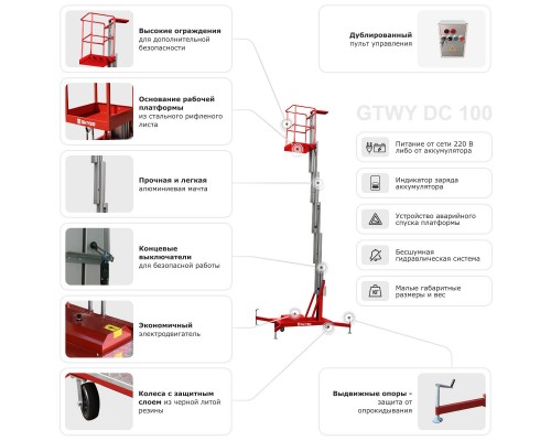 Одномачтовый подъемник SKYER GTWY8-100 AC/DC