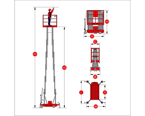 Телескопический двухмачтовый подъемник ZX-2-080 Oxlift 8000 мм 200 кг