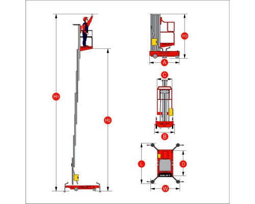 Телескопический одномачтовый подъемник ZX-1-060 Oxlift 6000 мм 125 кг
