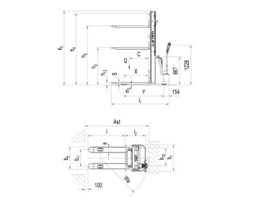 Самоходный штабелер AX 1526LC Li-Ion Oxlift 2600 мм 1500 кг