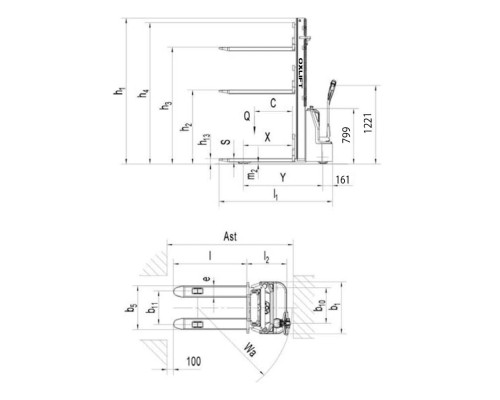 Самоходный штабелер AX 1030E Oxlift 3000 мм 1000 кг