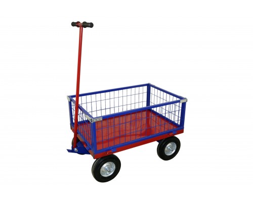 Тележка с поворотной осью и сетчатыми бортами ТПОБ 2 С 600x900 пневмо колеса 250 мм